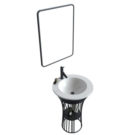 Innoci-Usa San Nicolas 24 in. W Freestanding Stainless Steel Vanity Set in Black with Sink and Mirror 98240135